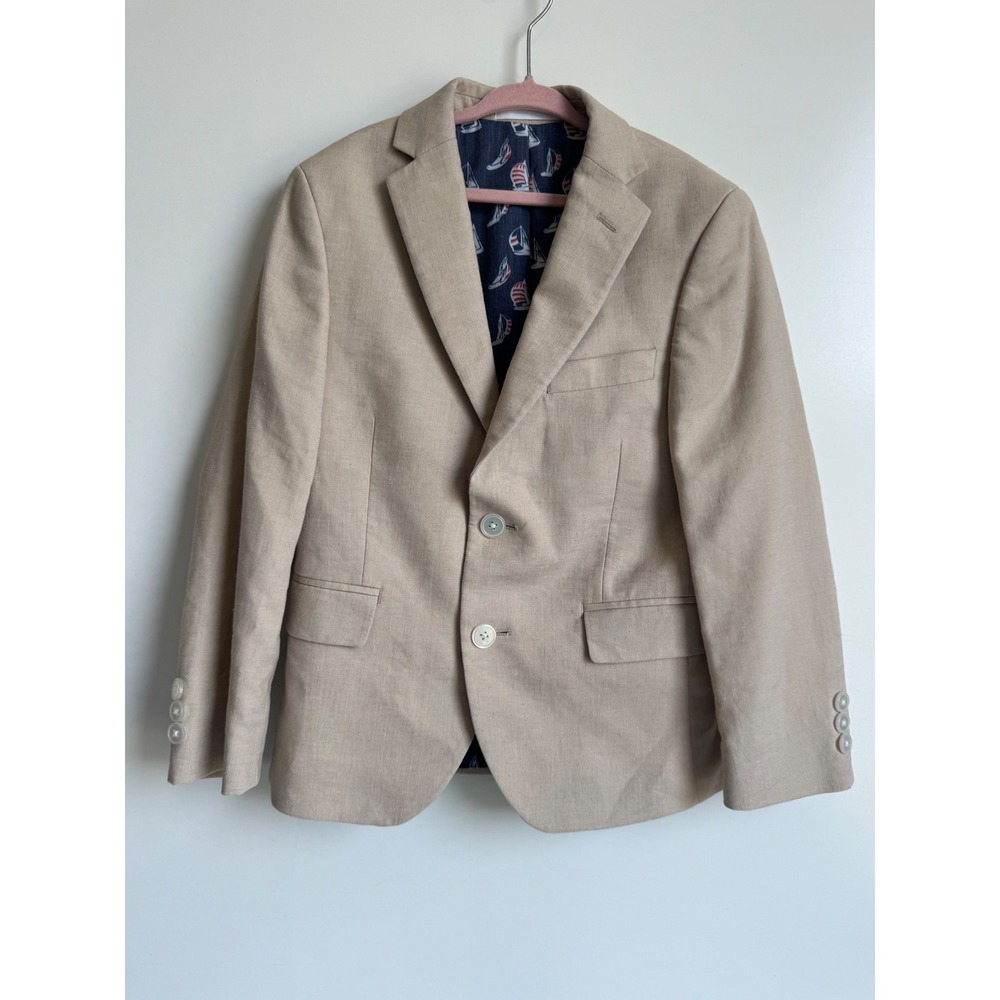 Lauren Ralph Lauren Boys Tan Linen Blazer Sailboat Lining Size 8R Suit Jacket